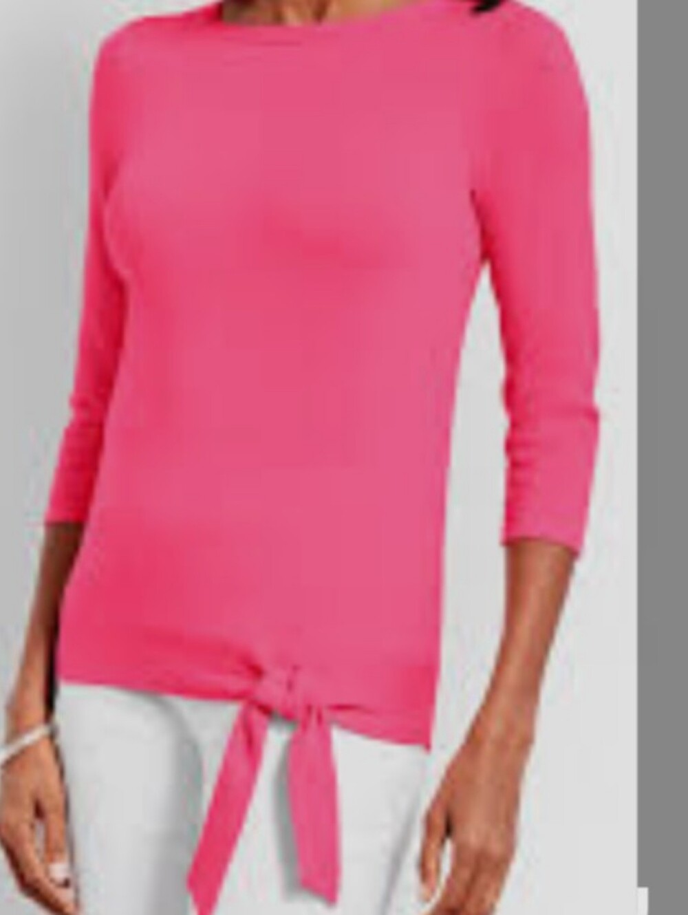 Judith  Hart 75 Percent Silk Side Tie Boatneck Sweater- Fuschia